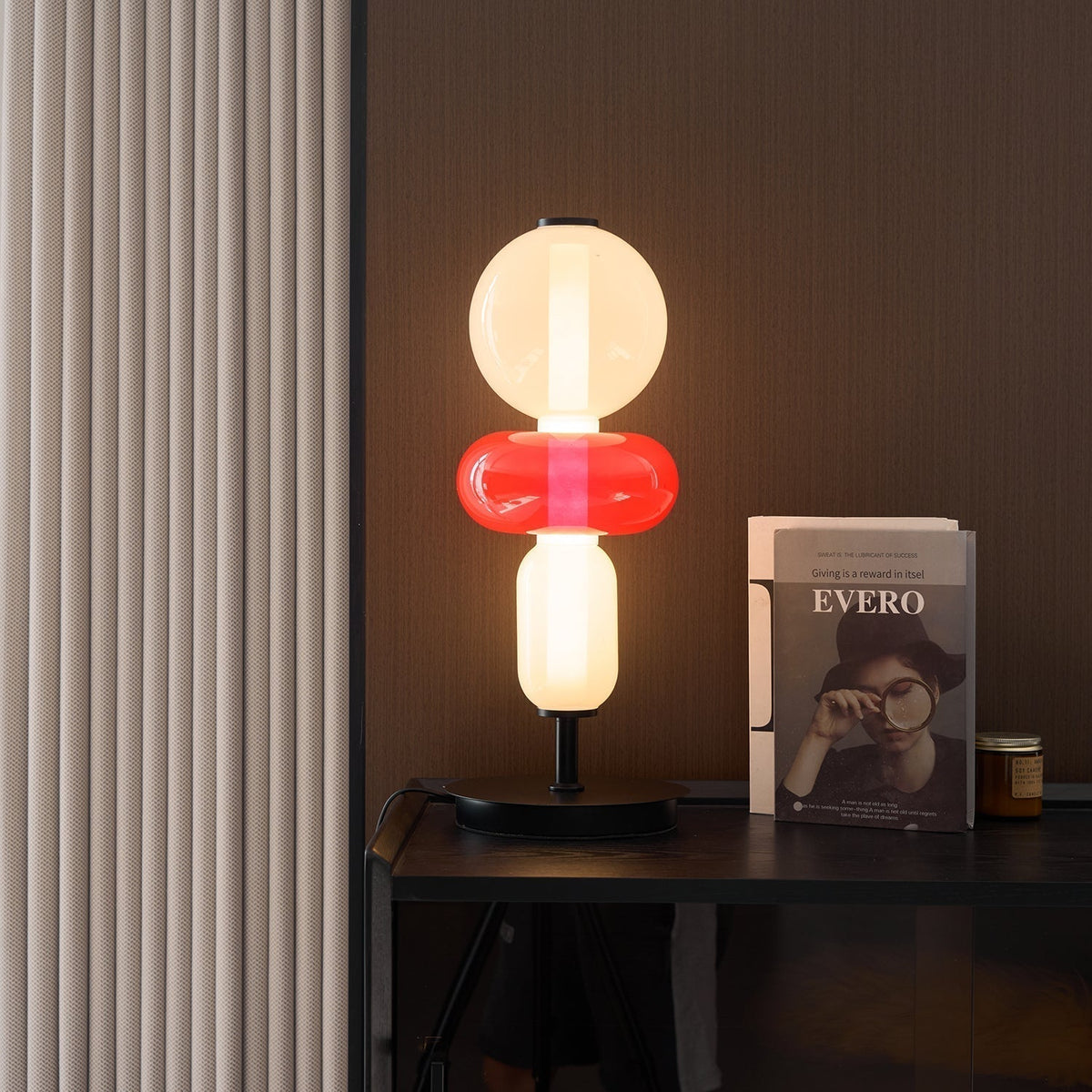 Lampe de table design en verre coloré, acrylique, LED à intensité variable avec télécommande, décorative et moderne pour une ambiance chaleureuse | Sansoti