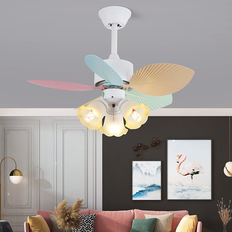 Plafondventilator met gekleurd glaslicht – Ø76cm dimbaar – 6 snelheden incl. afstandsbediening – stille motor – modern design voor woonkamer slaapkamer | Sansoti