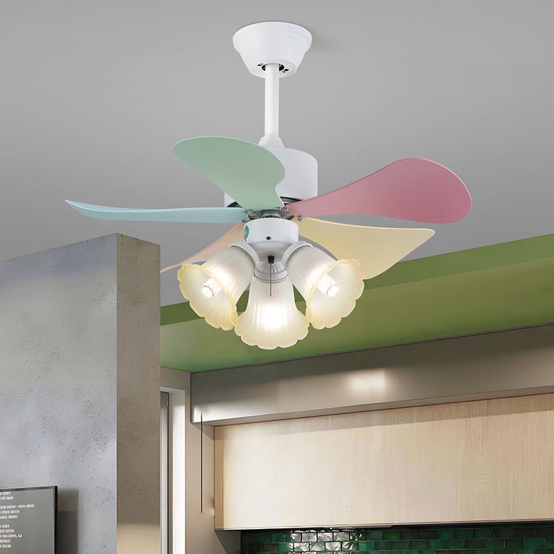 Plafondventilator met gekleurd glaslicht – Ø76cm dimbaar – 6 snelheden incl. afstandsbediening – stille motor – modern design voor woonkamer slaapkamer | Sansoti