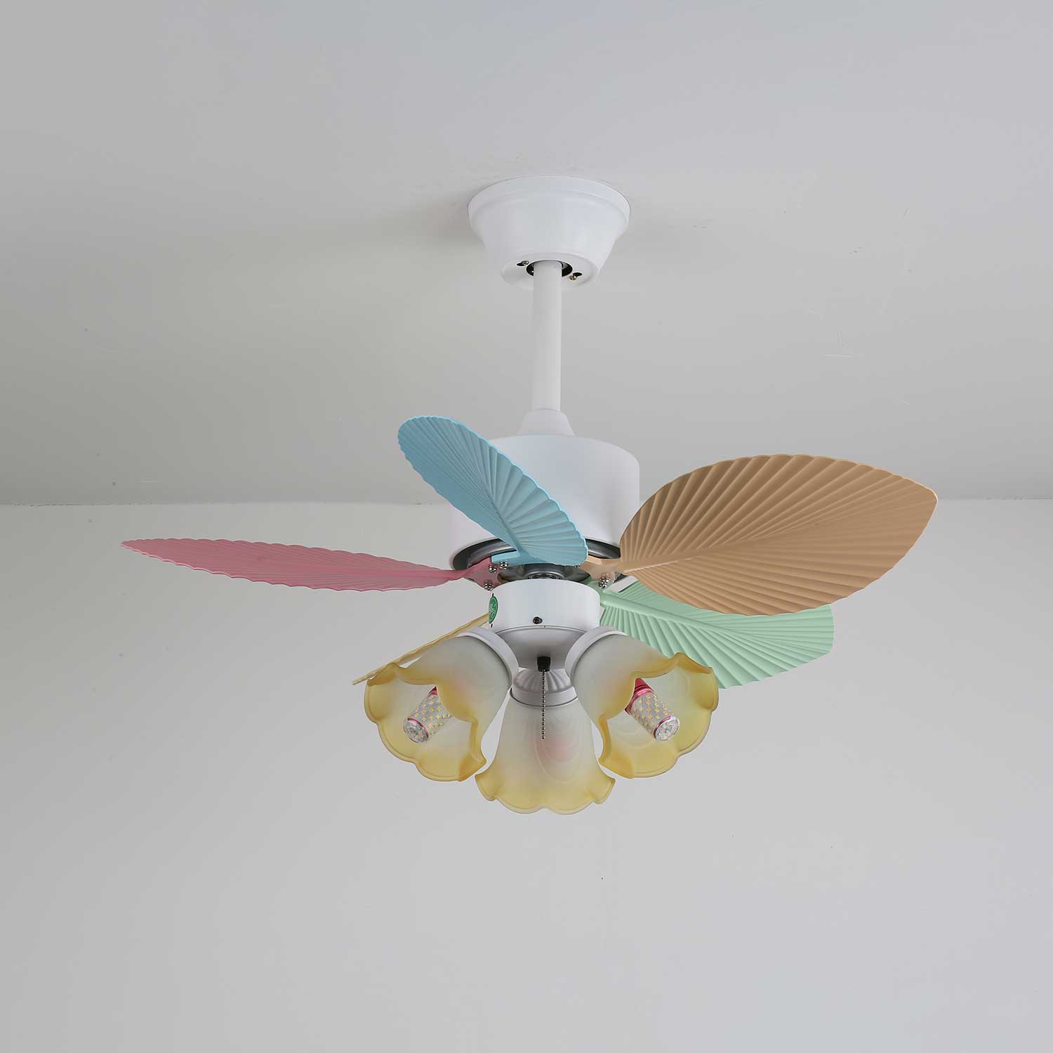 Plafondventilator met gekleurd glaslicht – Ø76cm dimbaar – 6 snelheden incl. afstandsbediening – stille motor – modern design voor woonkamer slaapkamer | Sansoti