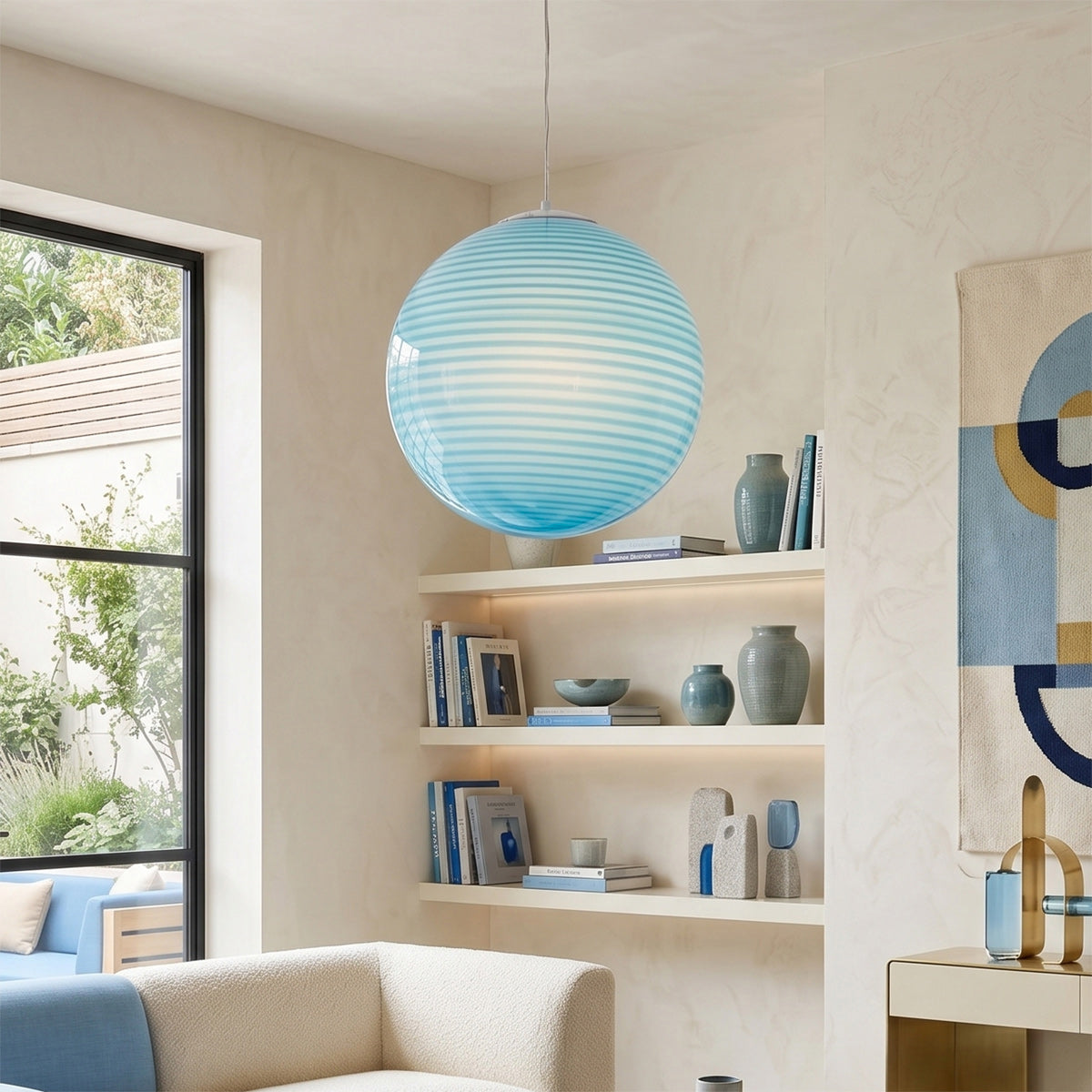 Glazen Hanglamp met Gedraaide Vorm – Handgeblazen Designverlichting voor Keukeneiland en Eetruimte | Sansoti