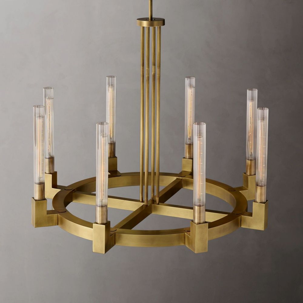 Ronde Kroonluchter met Geribbeld Glas en Messing voor Eetkamer Woonkamer Slaapkamer Entree Hal Modern | Sansoti