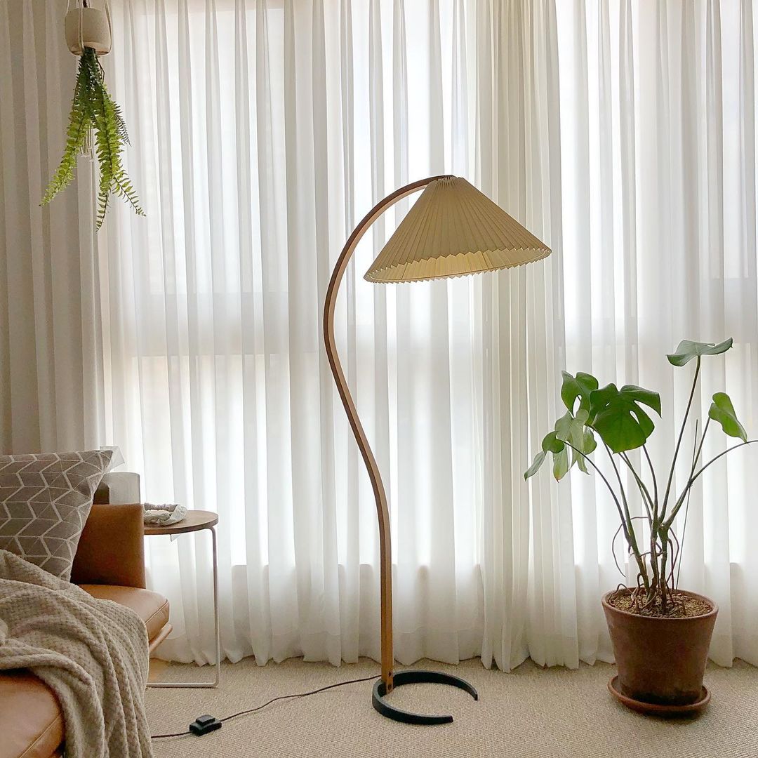 Lampadaire Arche Bois de Hêtre Abat-jour Lin Rétro Salon | Restfield