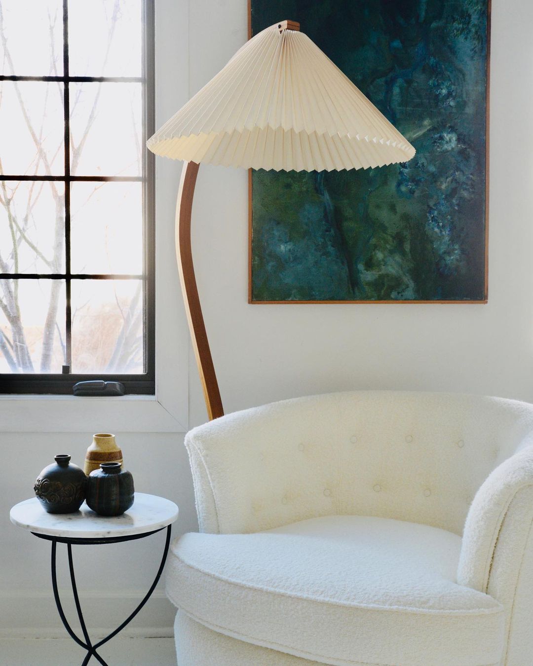 Lampadaire Arche Bois de Hêtre Abat-jour Lin Rétro Salon | Restfield