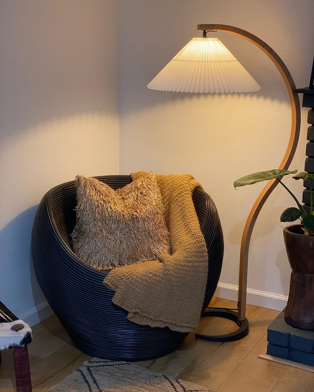 Lampadaire Arche Bois de Hêtre Abat-jour Lin Rétro Salon | Restfield