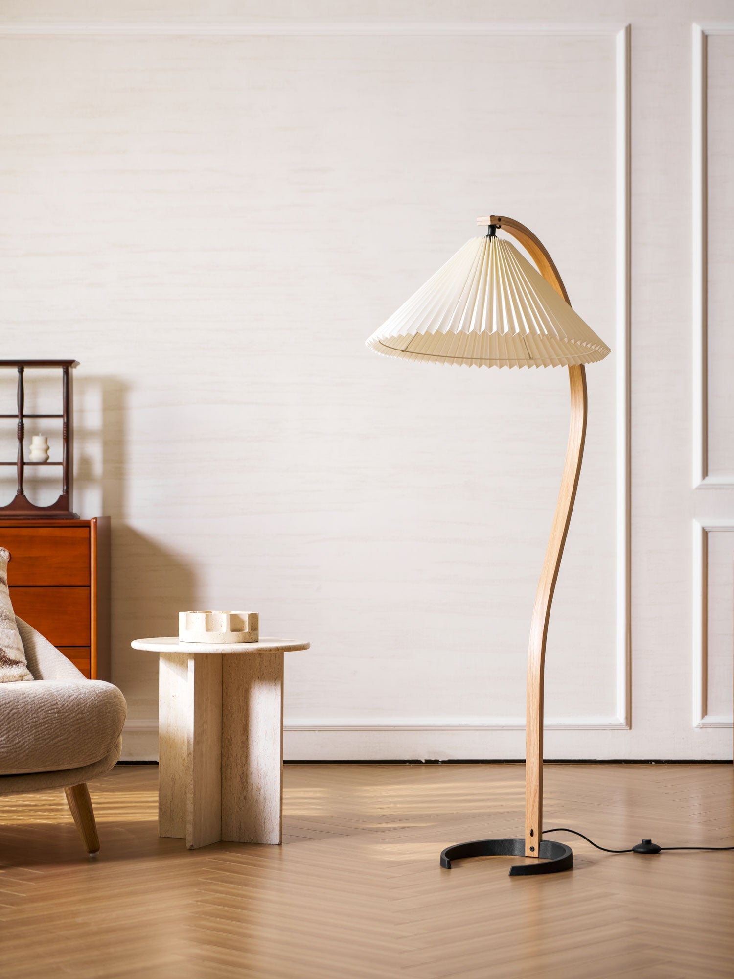 Lampadaire Arche Bois de Hêtre Abat-jour Lin Rétro Salon | Restfield