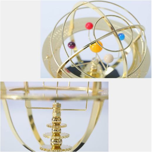 Grand Orrery Mechanisch Zonnestelselmodel — Handgemaakt Messing Replica met 5 Planeten en Maanbaan | Sansoti