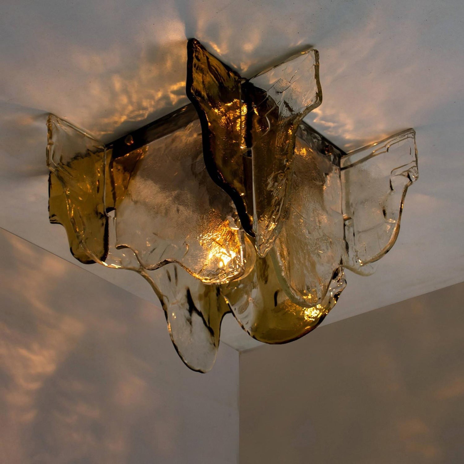 Plafondlamp Handgeblazen Glas Murano Stijl Smoke Gray Amber Clear | Sansoti