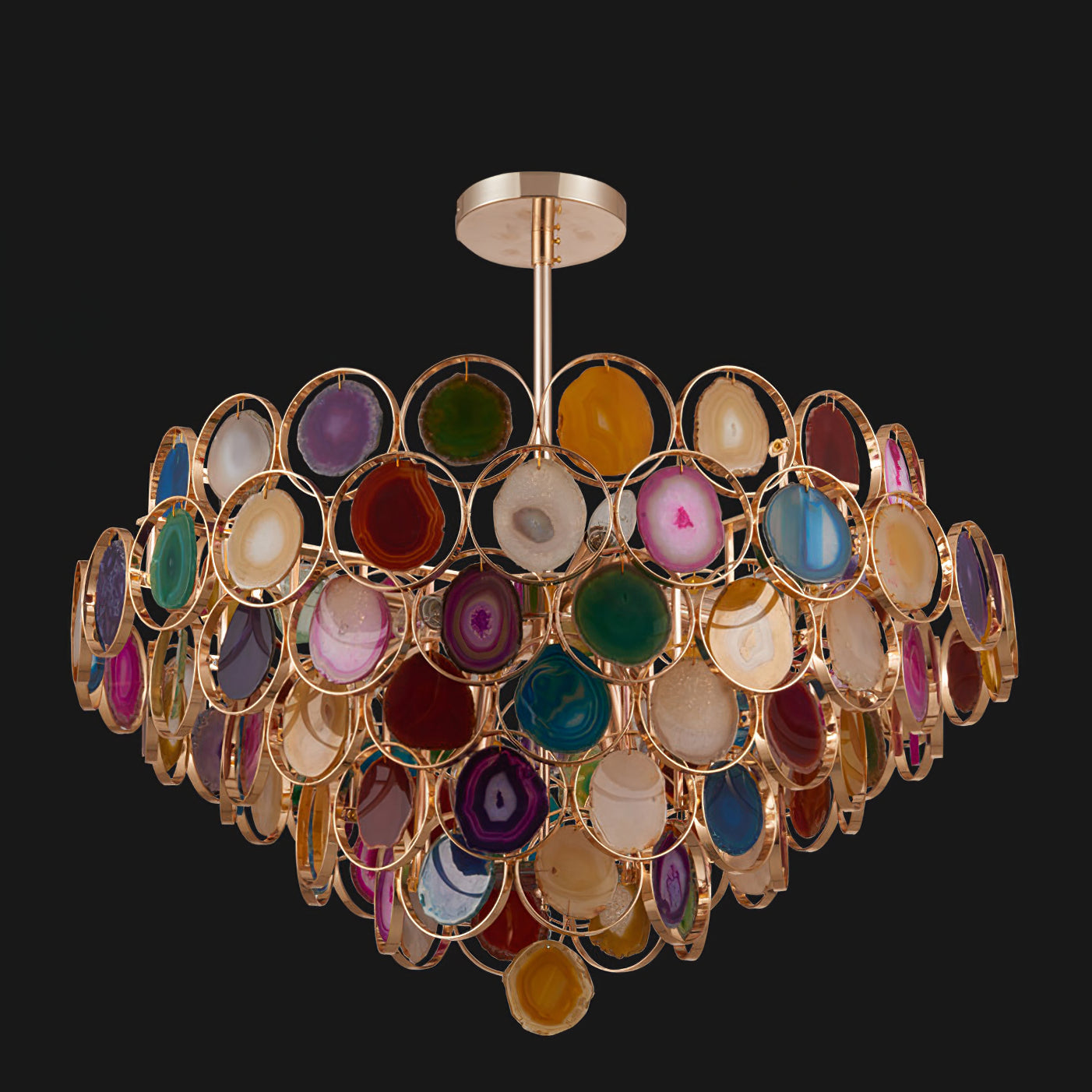 Agaat Kroonluchter – Natuursteen Hanglamp met Goudkleurige Montage – Echt Braziliaans Agaat Verlicht | Sansoti