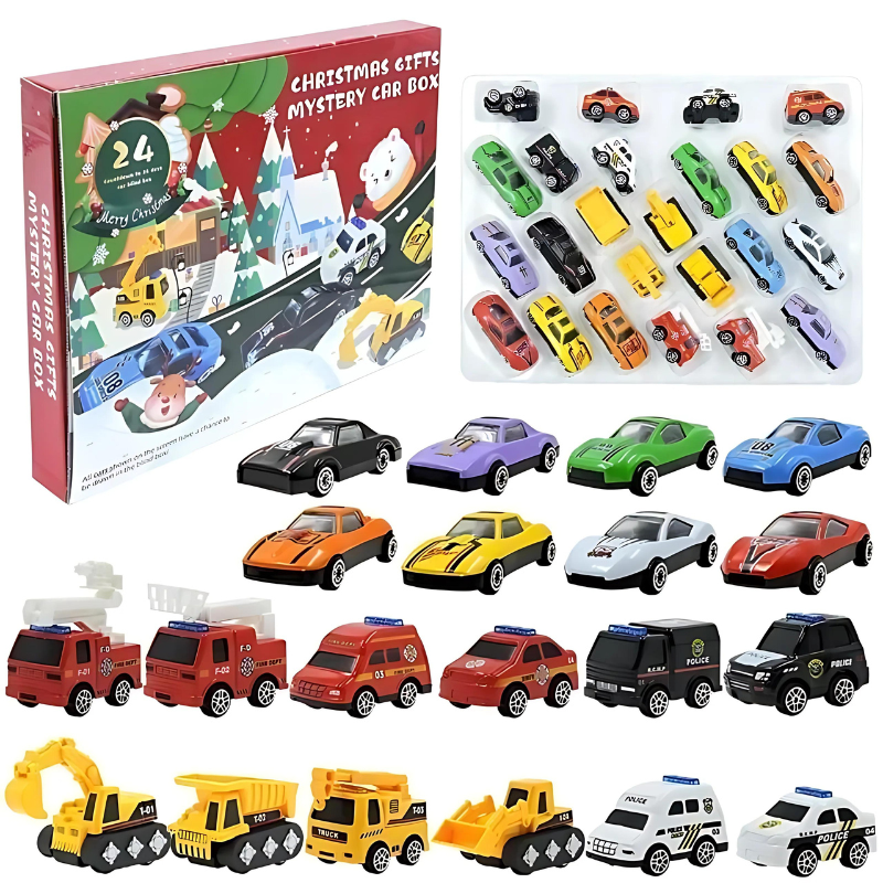 Speelgoed Auto Adventskalender 24 Stuks Kerst Aftelkalender Kinderen Verrassingskalender Voertuigen | Sansoti