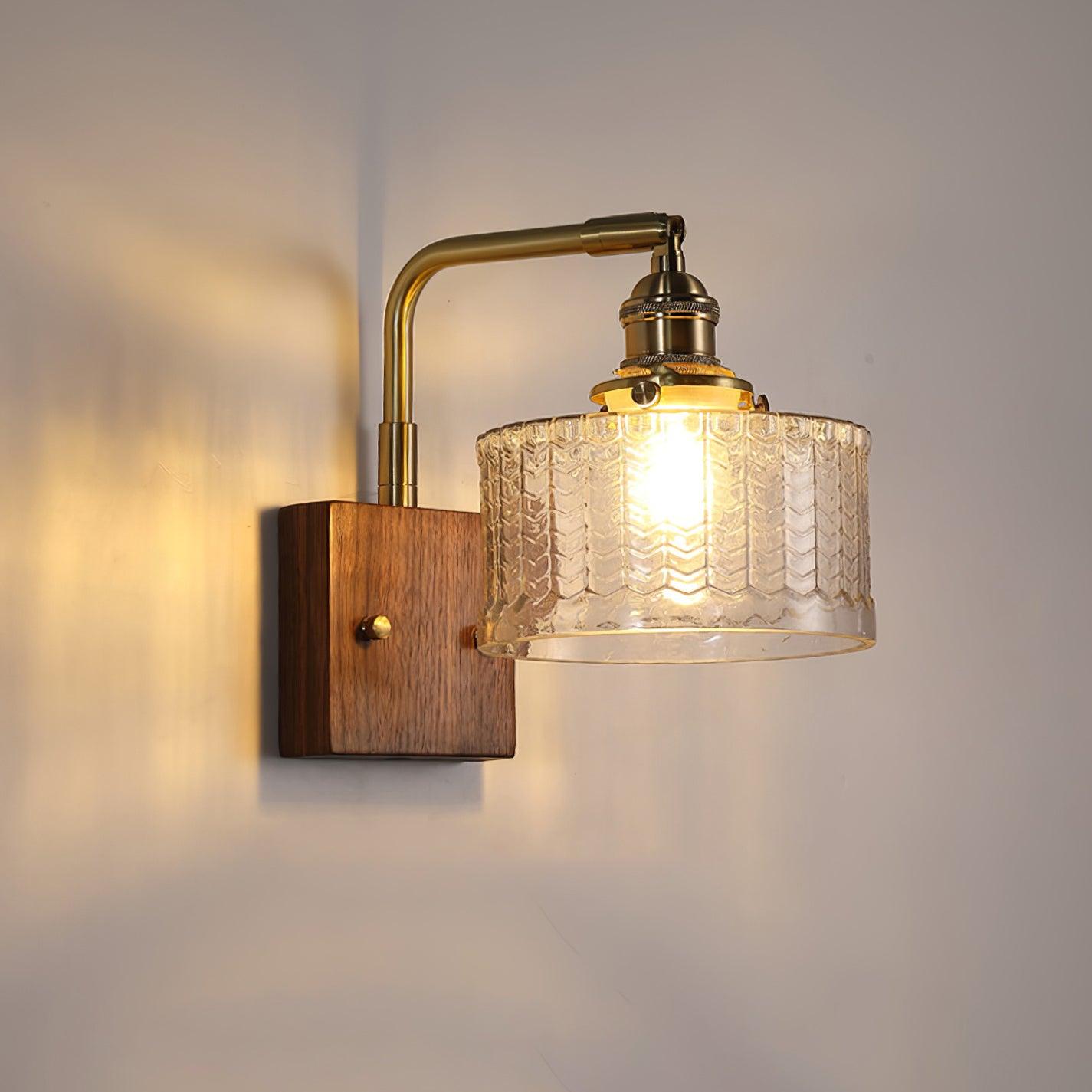 Wandlamp Glas Hout Koper E27 Woonkamer Slaapkamer Retro Warm Licht 24cm | Sansoti