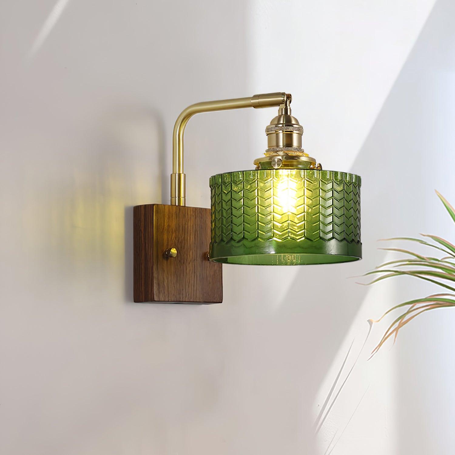 Wandlamp Glas Hout Koper E27 Woonkamer Slaapkamer Retro Warm Licht 24cm | Sansoti