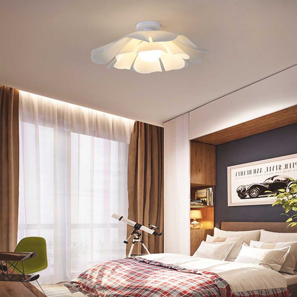 Blumenförmige Deckenleuchte, halbflächenbündig, Acryl, weiß, modernes LED-Licht, für Schlafzimmer und Wohnzimmer, skandinavisches Design | Sansoti
