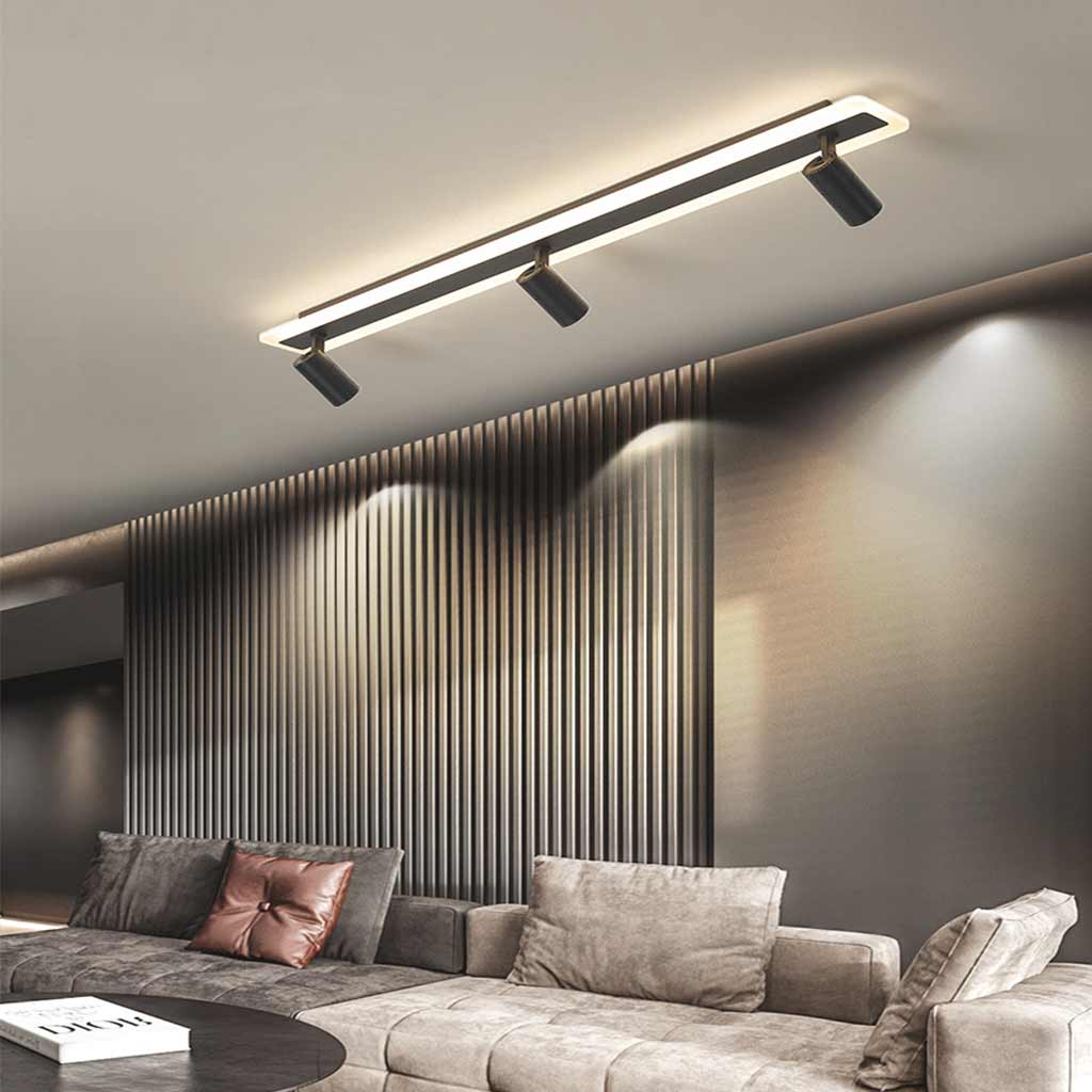 Spot de plafond sur rail linéaire, LED réglable, noir et doré, 3 modes d’éclairage, éclairage moderne sur rail pour salon | Sansoti
