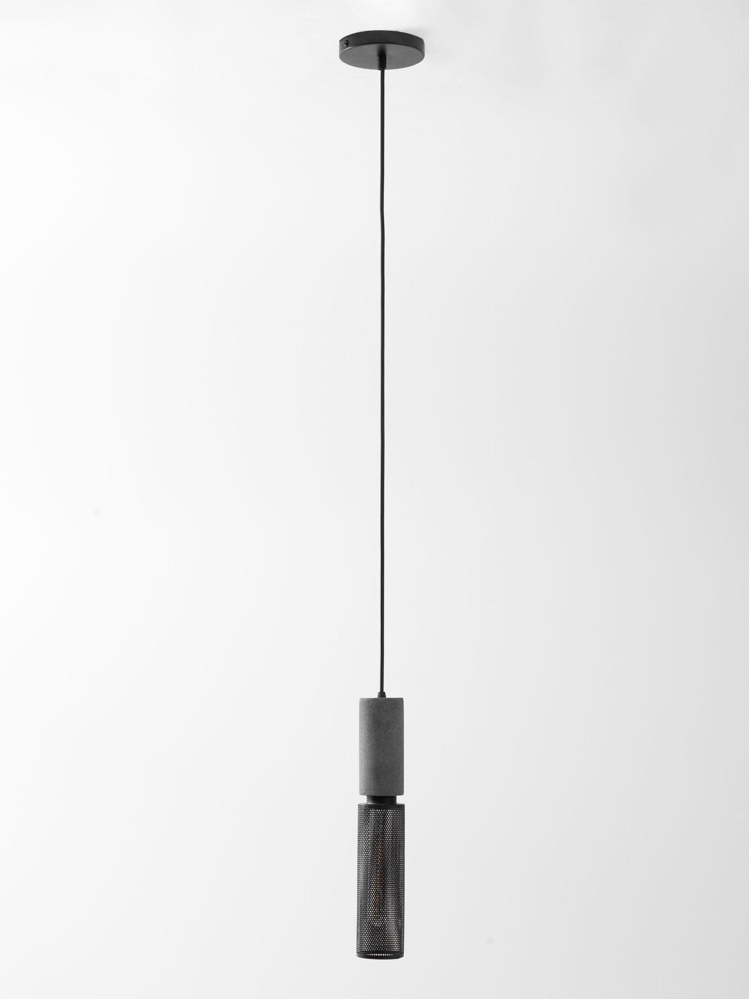 Industriële Hanglamp met Cement & Zwart Mesh — 6 Vormen | Sansoti