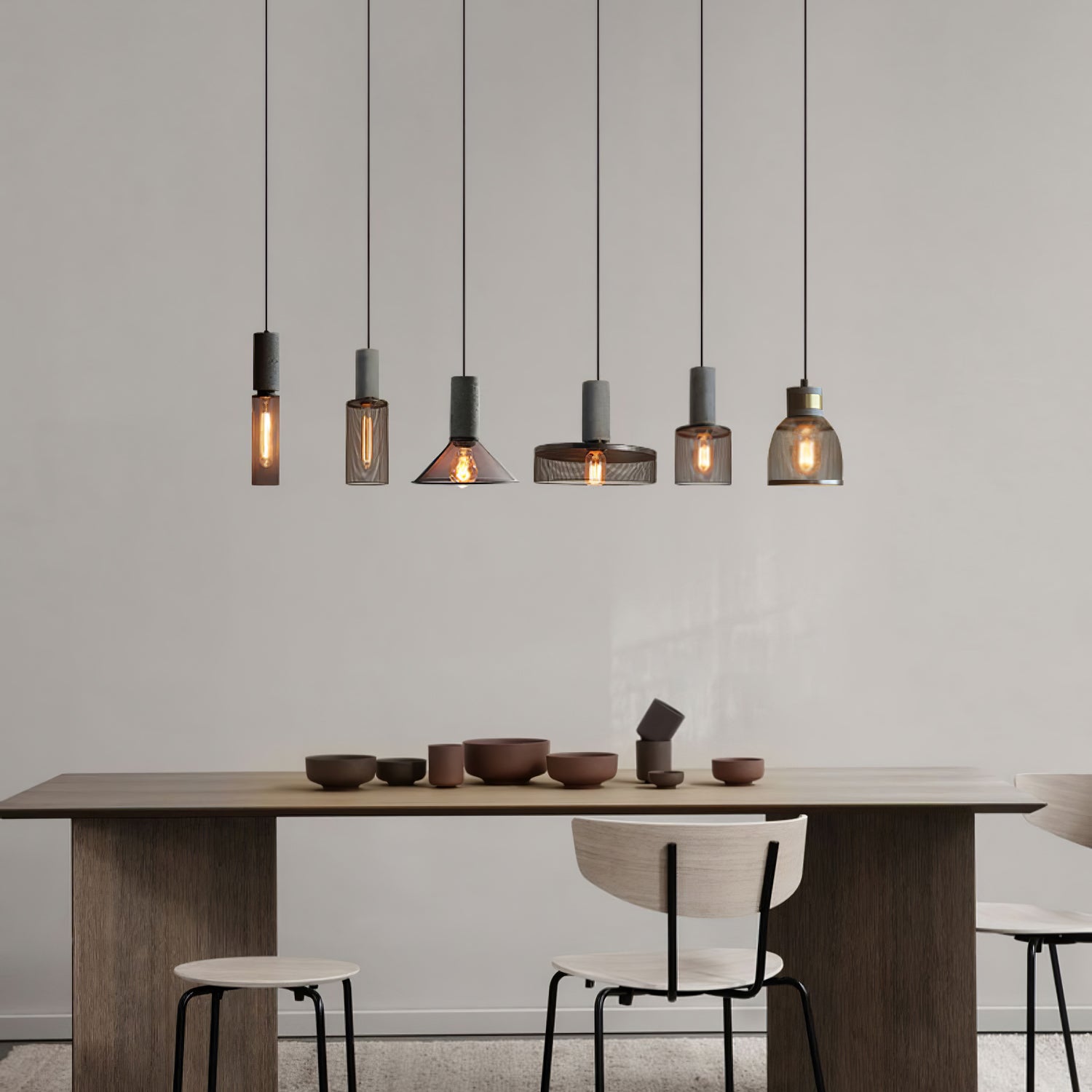 Industriële Hanglamp met Cement & Zwart Mesh — 6 Vormen | Sansoti
