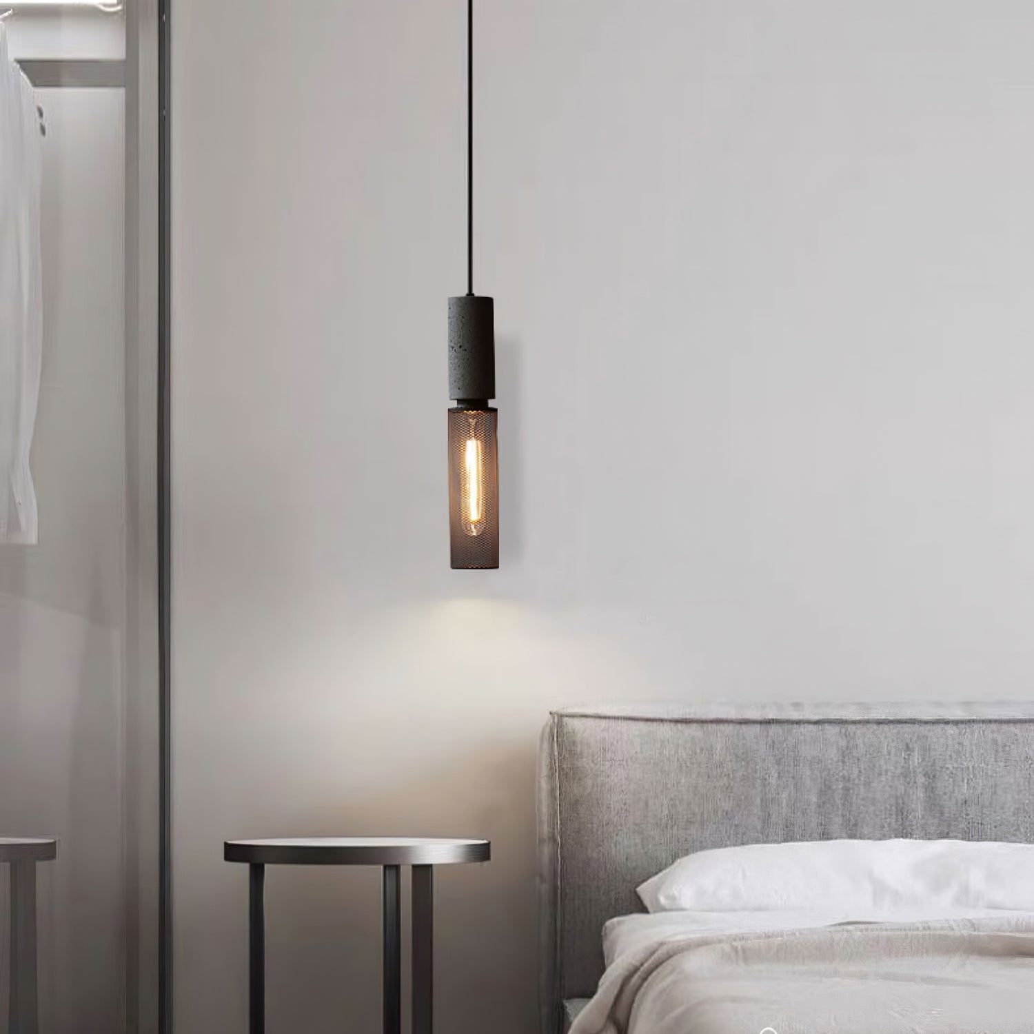Industriële Hanglamp met Cement & Zwart Mesh — 6 Vormen | Sansoti