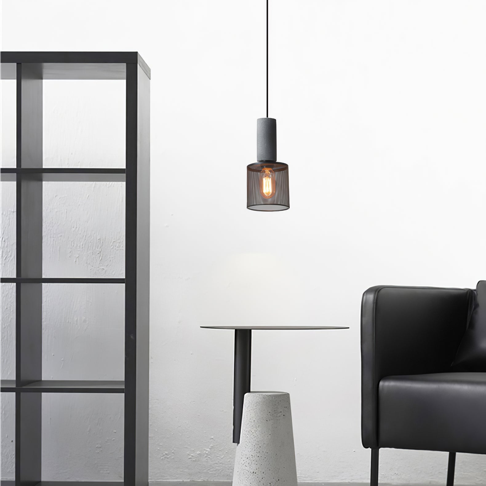 Industriële Hanglamp met Cement & Zwart Mesh — 6 Vormen | Sansoti