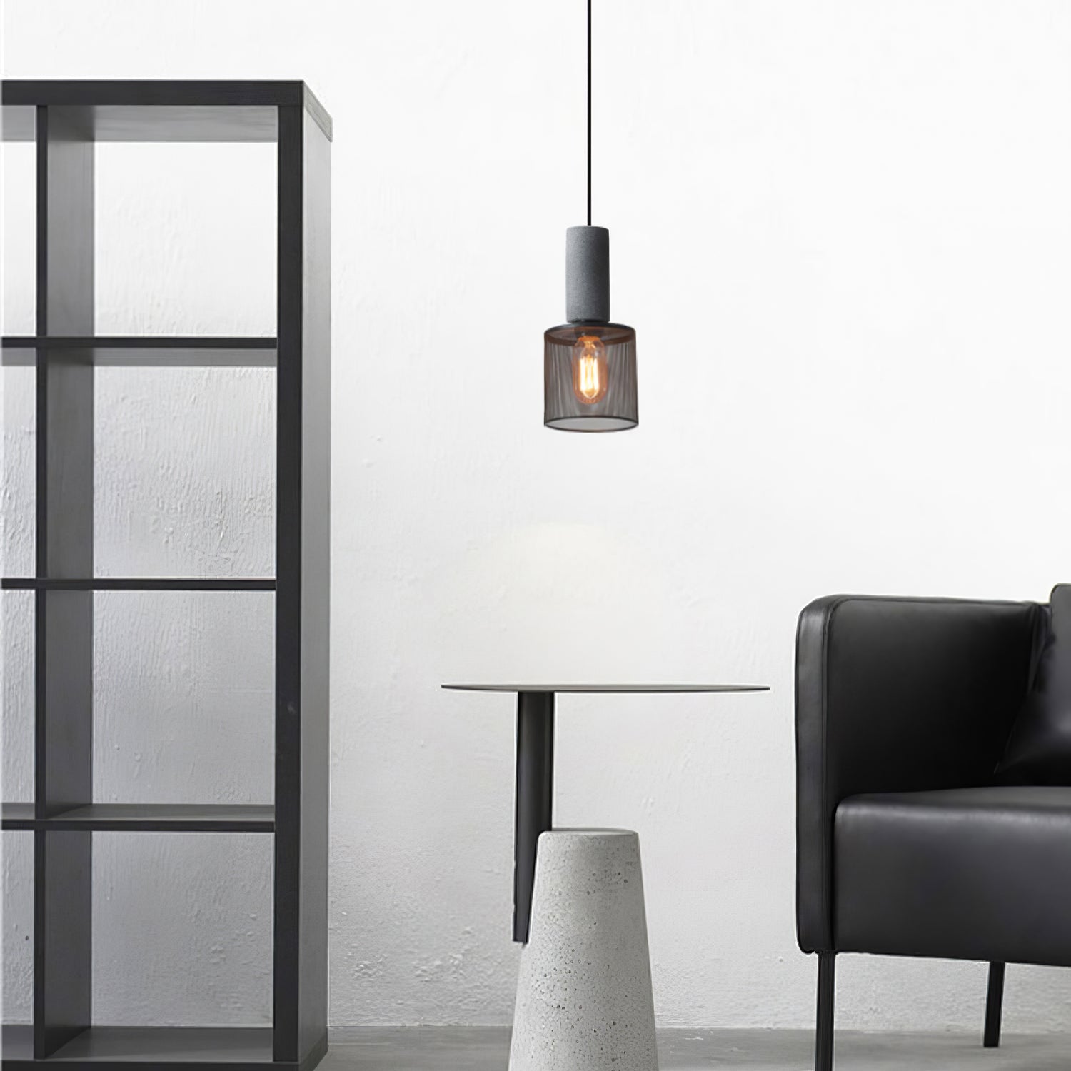 Industriële Hanglamp met Cement & Zwart Mesh — 6 Vormen | Sansoti