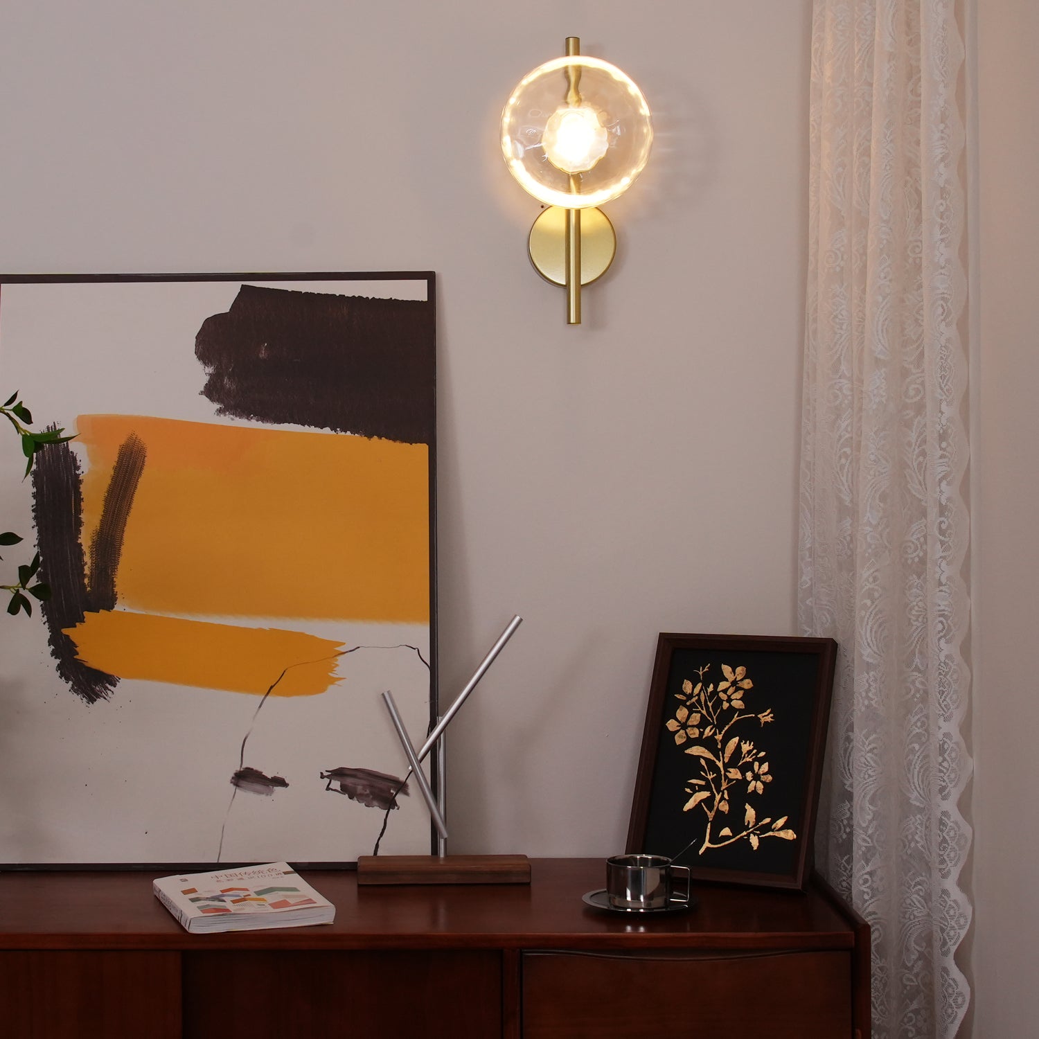Wandlamp Glas Rond Scandinavisch LED 5W Zwart Goud 20cm Design | Sansoti
