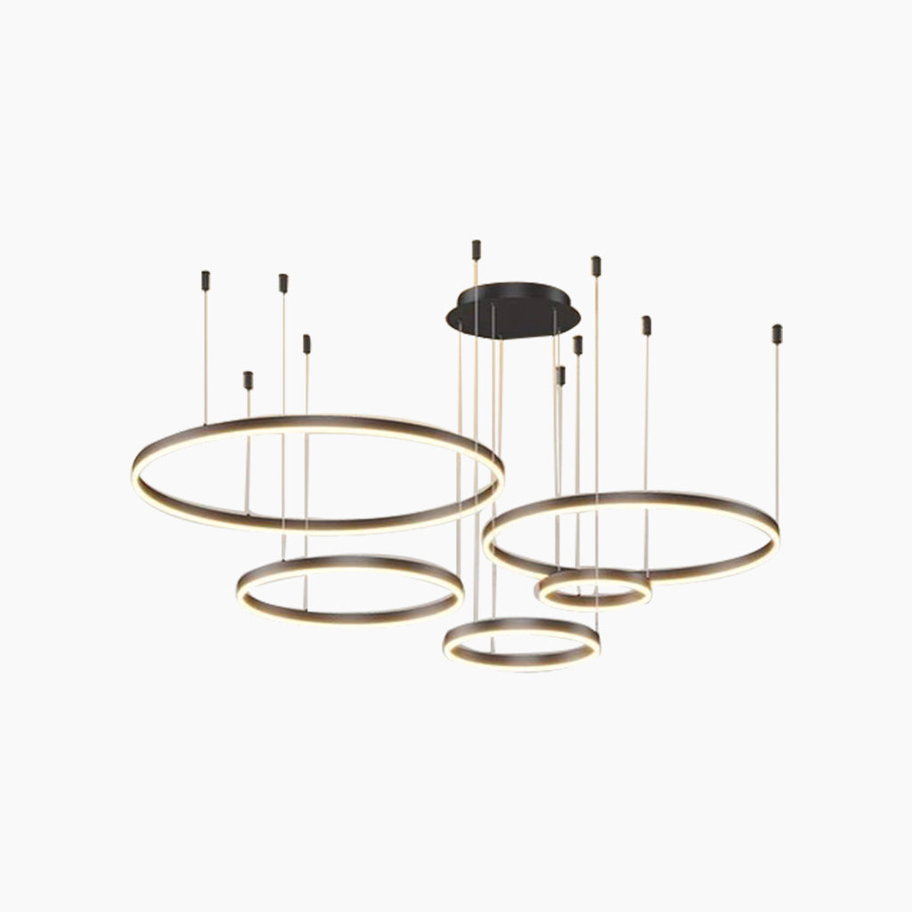Dimbare Aluminium Kroonluchter met Ringen Zwart Goud Instelbaar LED Licht Moderne Hanglamp Woonkamer | Sansoti