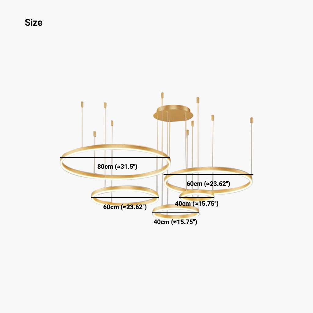 Dimbare Aluminium Kroonluchter met Ringen Zwart Goud Instelbaar LED Licht Moderne Hanglamp Woonkamer | Sansoti