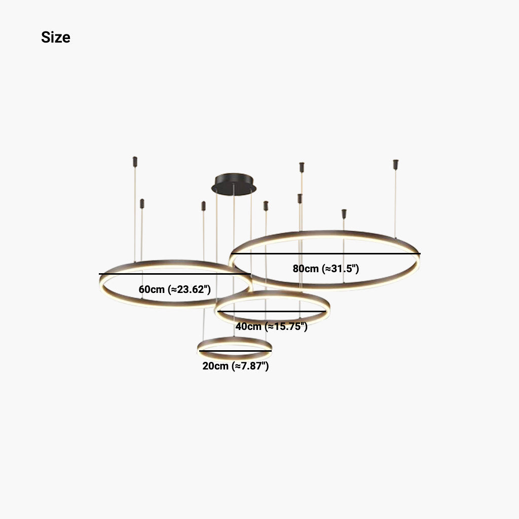 Dimbare Aluminium Kroonluchter met Ringen Zwart Goud Instelbaar LED Licht Moderne Hanglamp Woonkamer | Sansoti