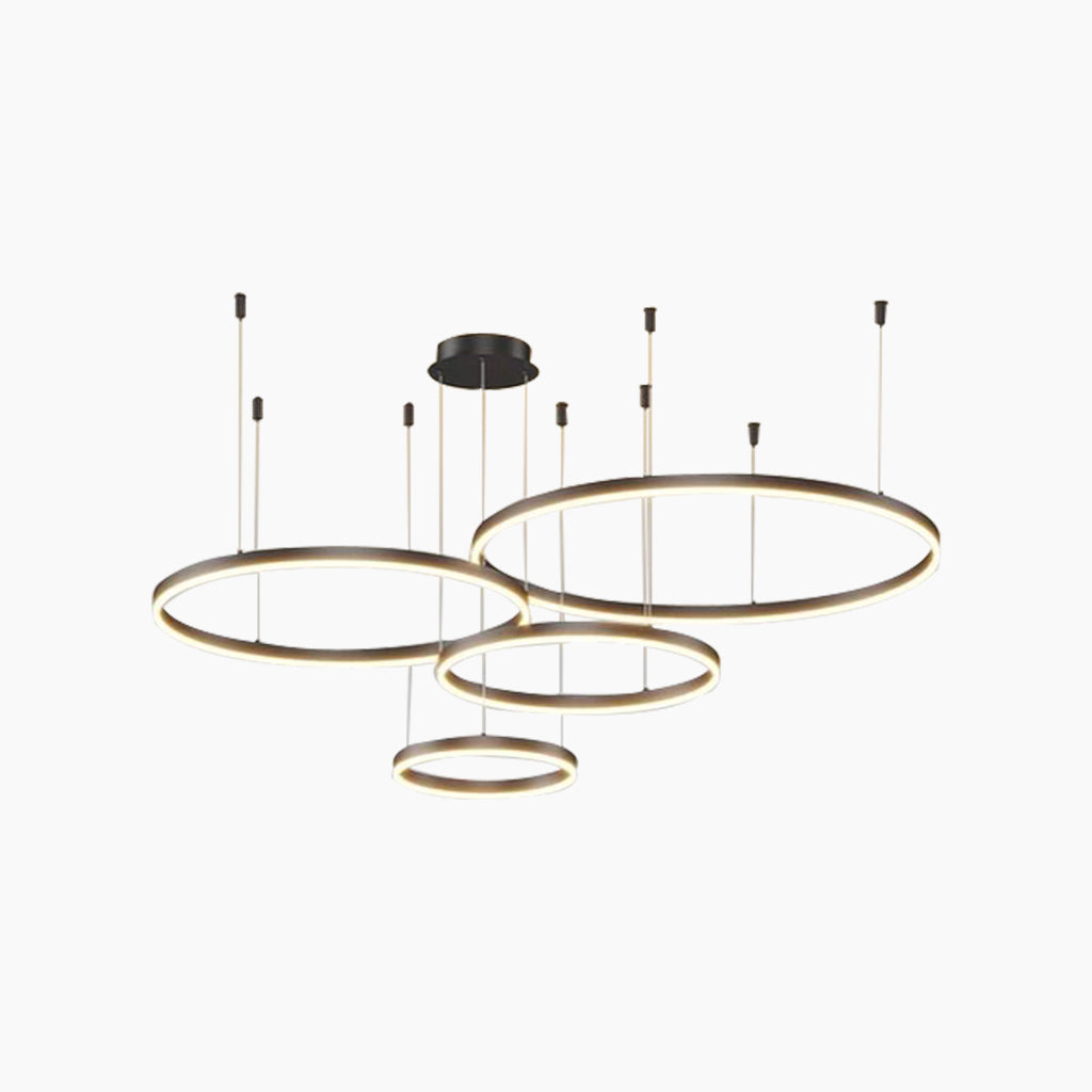 Dimbare Aluminium Kroonluchter met Ringen Zwart Goud Instelbaar LED Licht Moderne Hanglamp Woonkamer | Sansoti