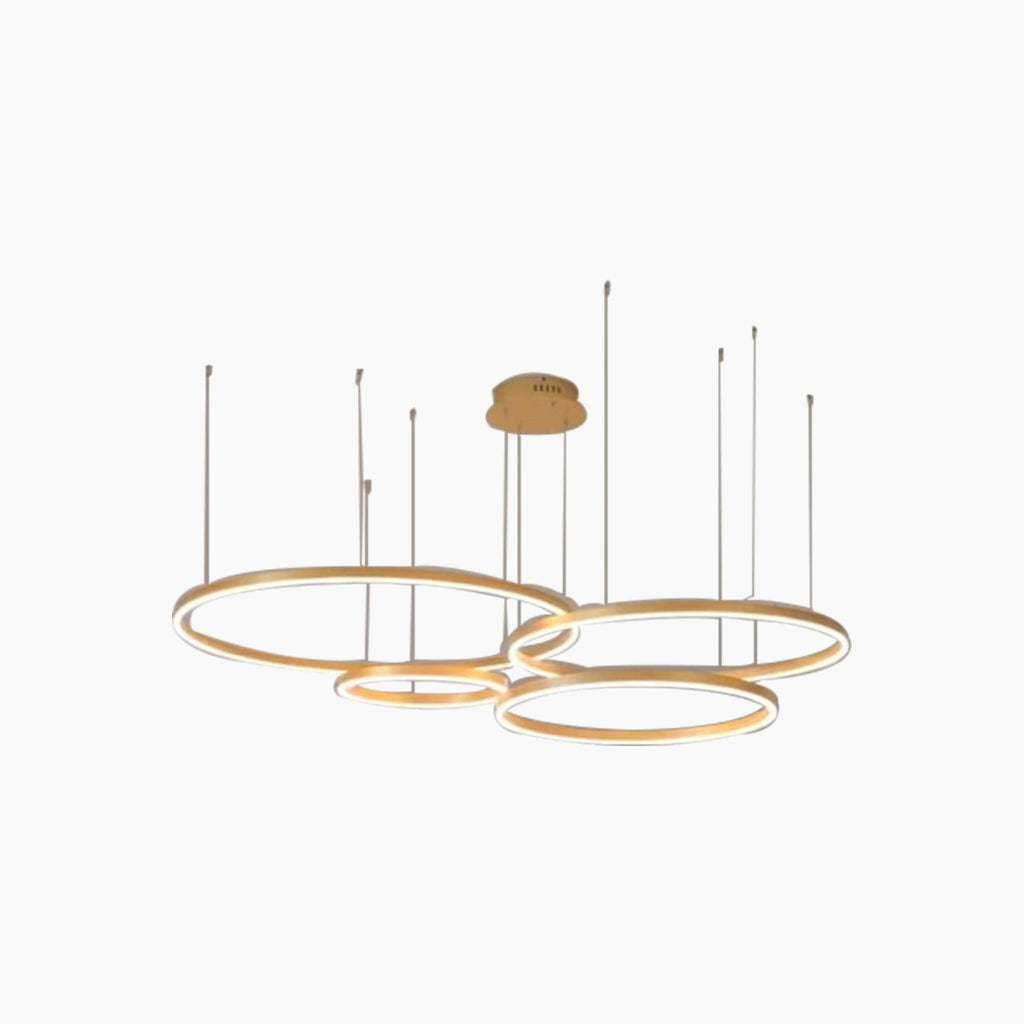 Dimbare Aluminium Kroonluchter met Ringen Zwart Goud Instelbaar LED Licht Moderne Hanglamp Woonkamer | Sansoti
