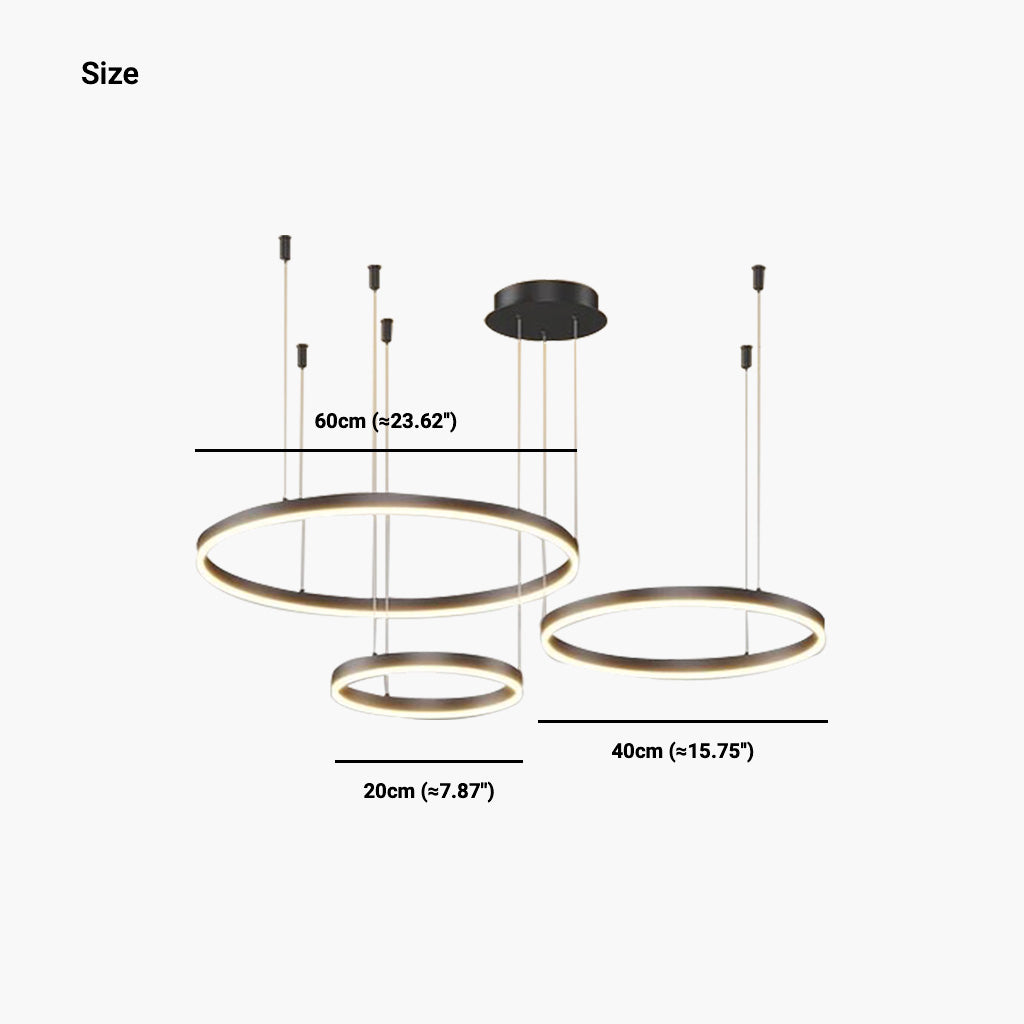 Dimbare Aluminium Kroonluchter met Ringen Zwart Goud Instelbaar LED Licht Moderne Hanglamp Woonkamer | Sansoti
