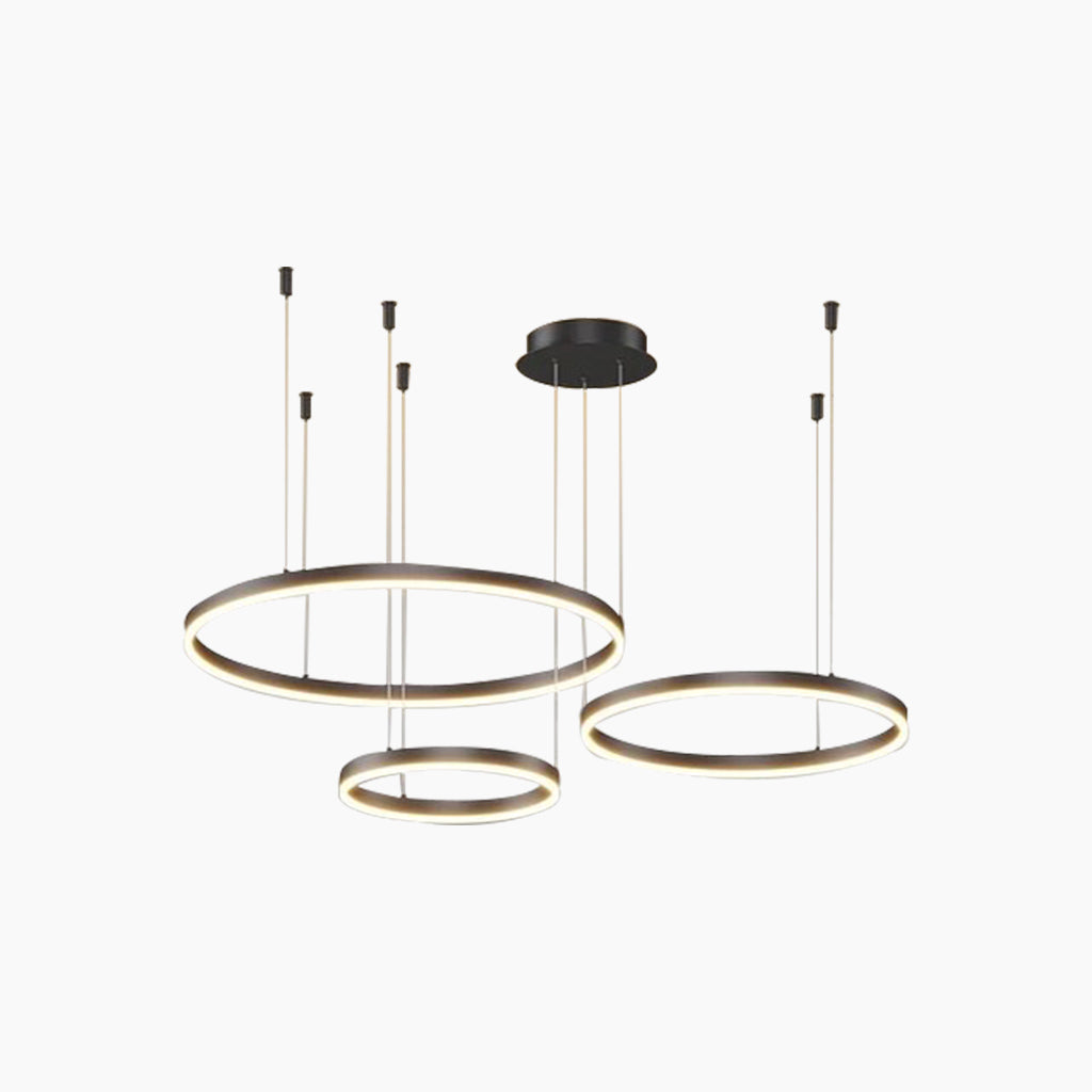 Dimbare Aluminium Kroonluchter met Ringen Zwart Goud Instelbaar LED Licht Moderne Hanglamp Woonkamer | Sansoti
