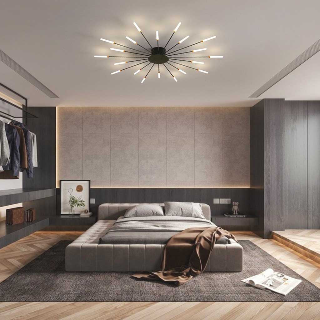 LED Chandelier Ceiling Light Unique Starburst Sputnik, Black/Gold