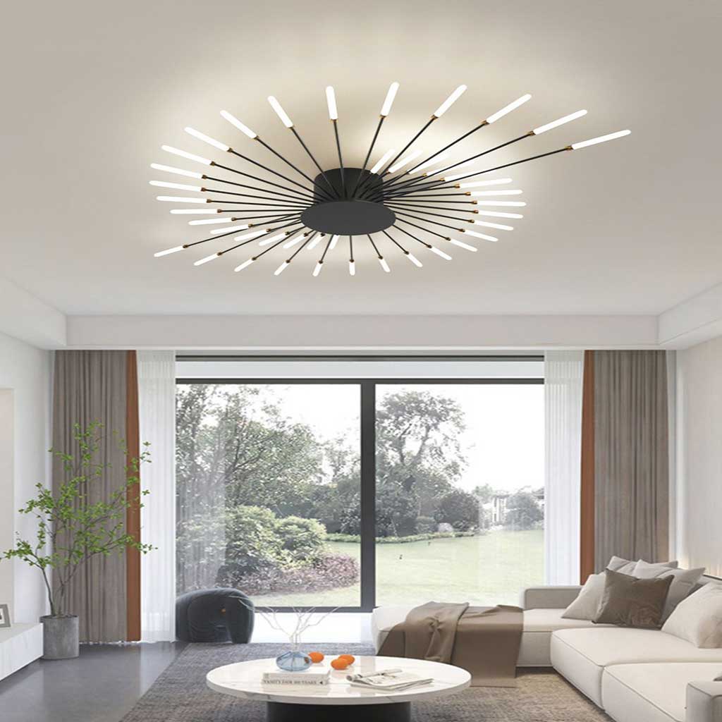 LED Chandelier Ceiling Light Unique Starburst Sputnik, Black/Gold