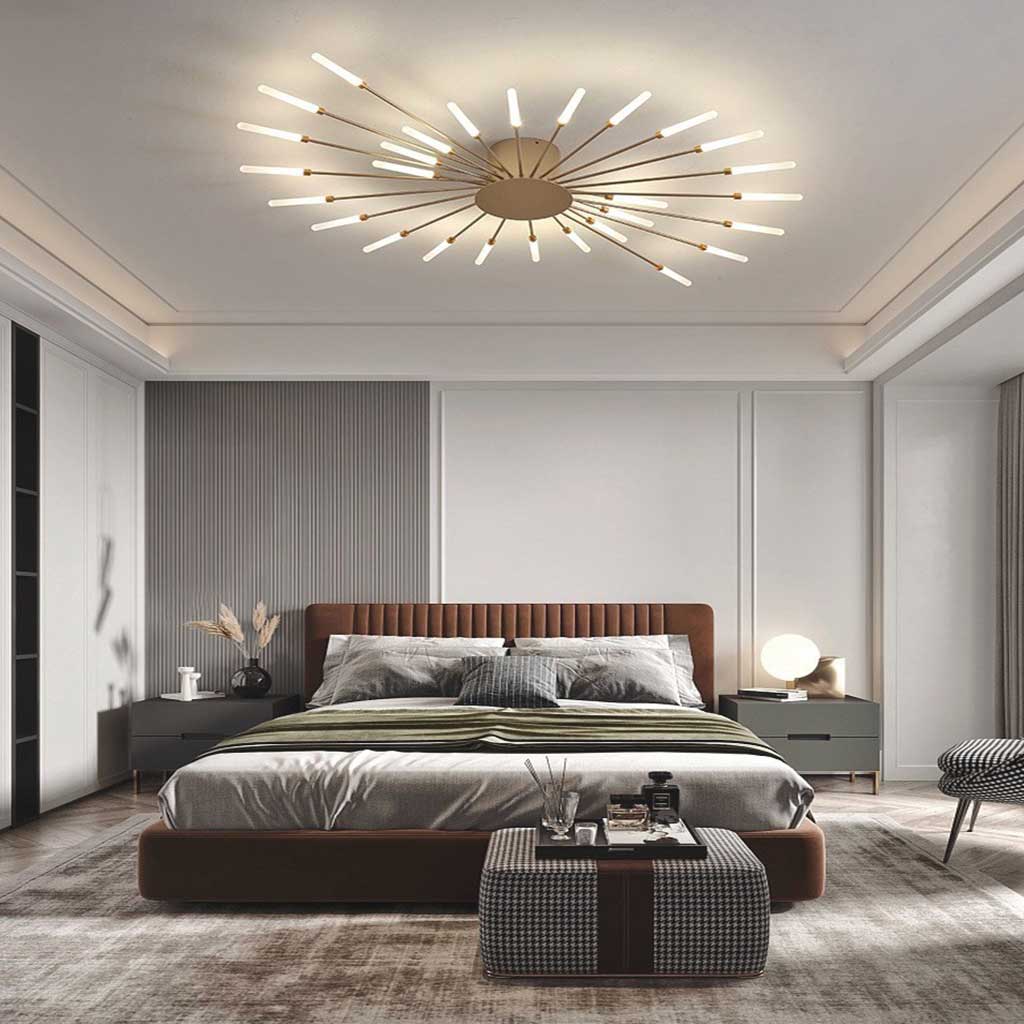 LED Chandelier Ceiling Light Unique Starburst Sputnik, Black/Gold
