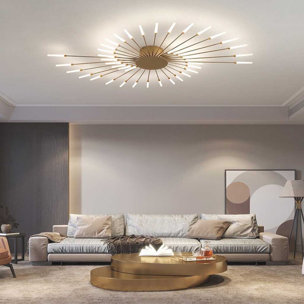 LED Chandelier Ceiling Light Unique Starburst Sputnik, Black/Gold