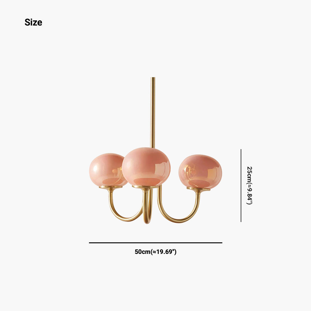 Glaskugel-Kronleuchter mit goldenem Gestell, 3 oder 5 Leuchtmittel, Rosa-Weiß, modern, romantisch, elegante Hängeleuchte für das Wohnzimmer | Sansoti