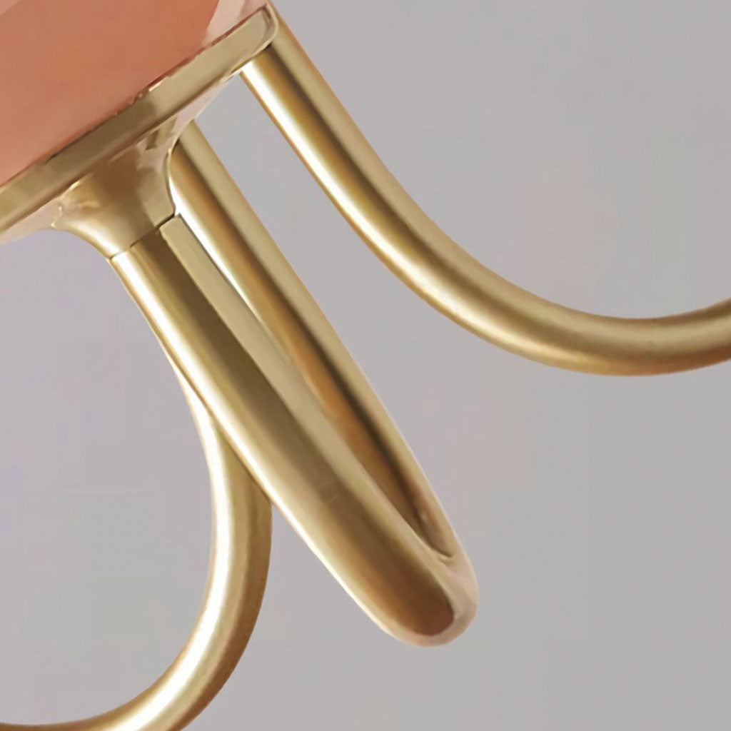 Glaskugel-Kronleuchter mit goldenem Gestell, 3 oder 5 Leuchtmittel, Rosa-Weiß, modern, romantisch, elegante Hängeleuchte für das Wohnzimmer | Sansoti
