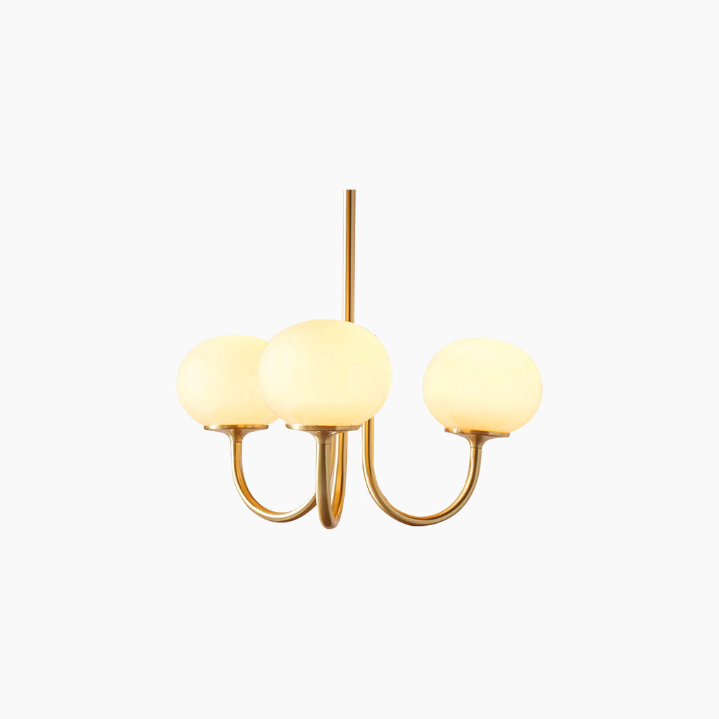 Glaskugel-Kronleuchter mit goldenem Gestell, 3 oder 5 Leuchtmittel, Rosa-Weiß, modern, romantisch, elegante Hängeleuchte für das Wohnzimmer | Sansoti