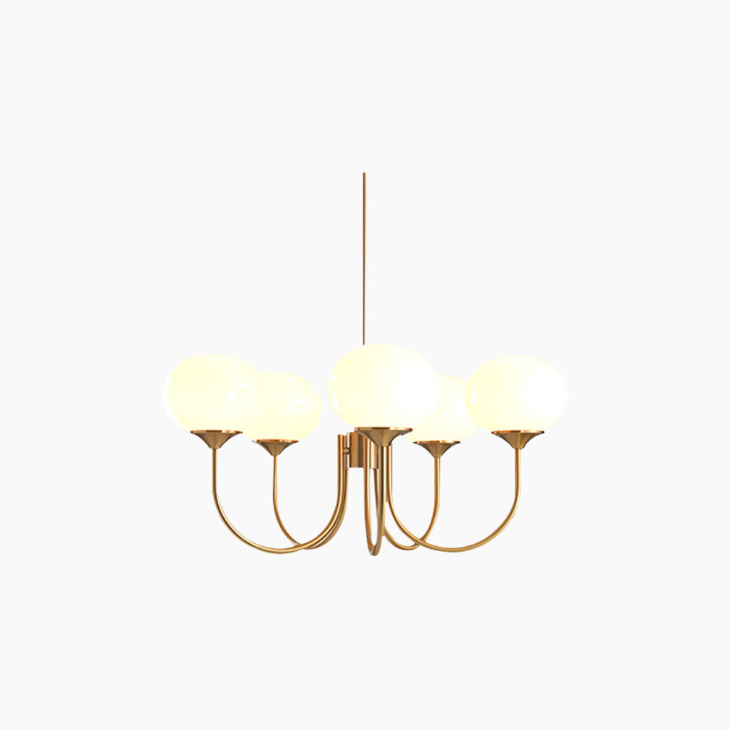 Glaskugel-Kronleuchter mit goldenem Gestell, 3 oder 5 Leuchtmittel, Rosa-Weiß, modern, romantisch, elegante Hängeleuchte für das Wohnzimmer | Sansoti