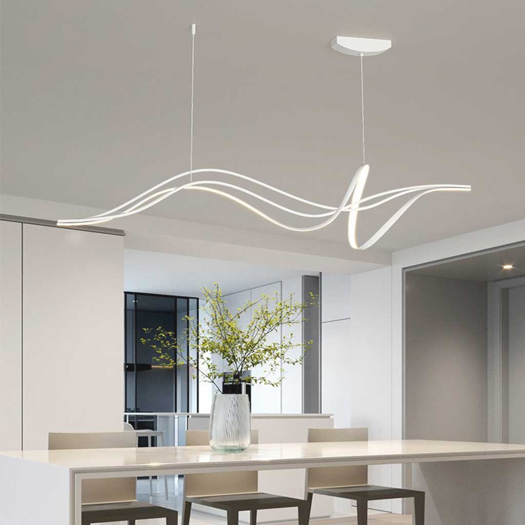 LED-Hängeleuchte in Wellenform Dimmbarer Kronleuchter Schwarz Weiß Wohnzimmer Esszimmer Modernes Design 120-140cm Stimmungsbeleuchtung | Sansoti