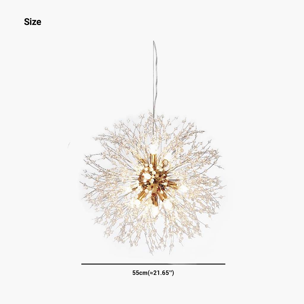 Lustre en cristal et métal, design pissenlit, 8-16 points lumineux, doré et argenté, pour salon, salle à manger et entrée | Sansoti