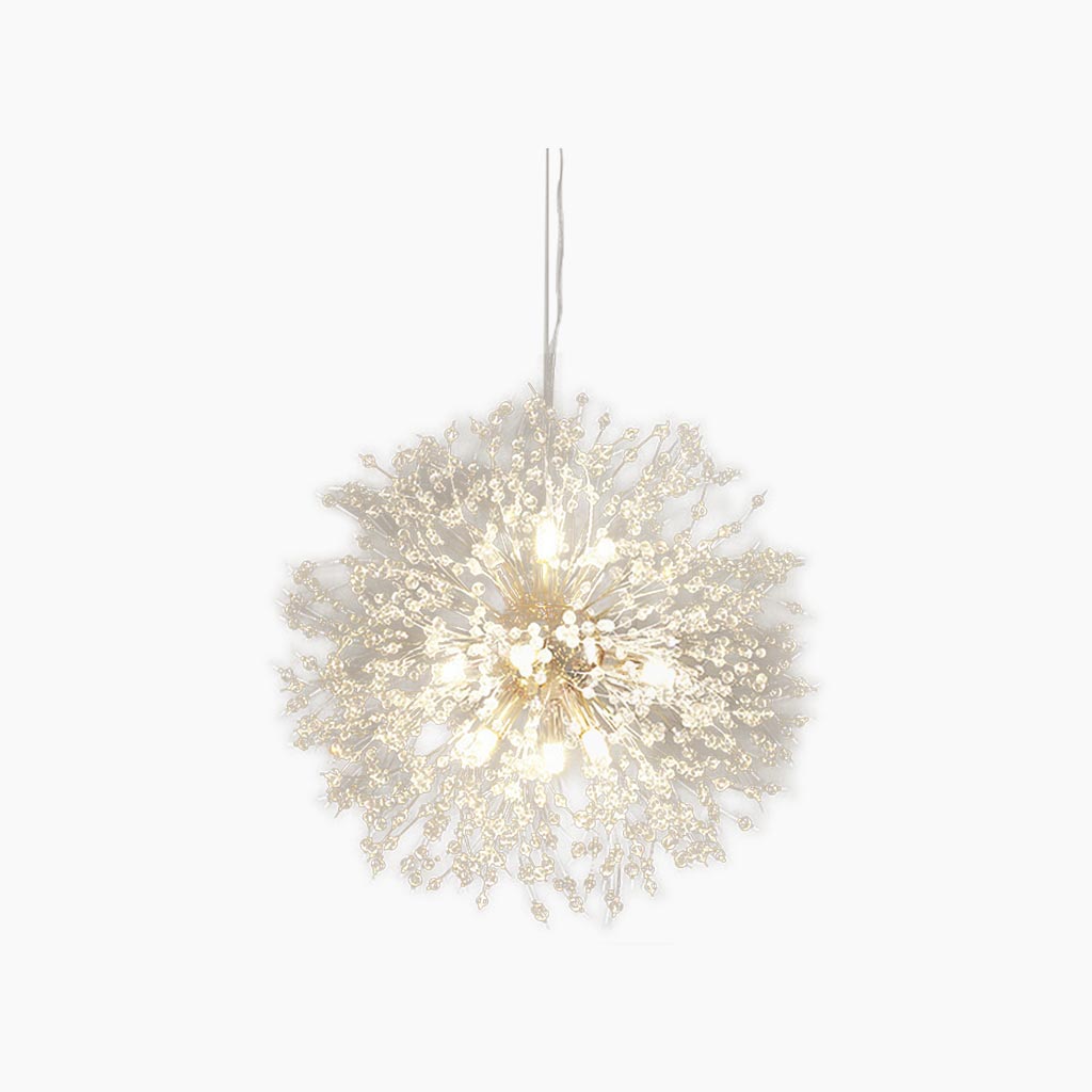 Lustre en cristal et métal, design pissenlit, 8-16 points lumineux, doré et argenté, pour salon, salle à manger et entrée | Sansoti
