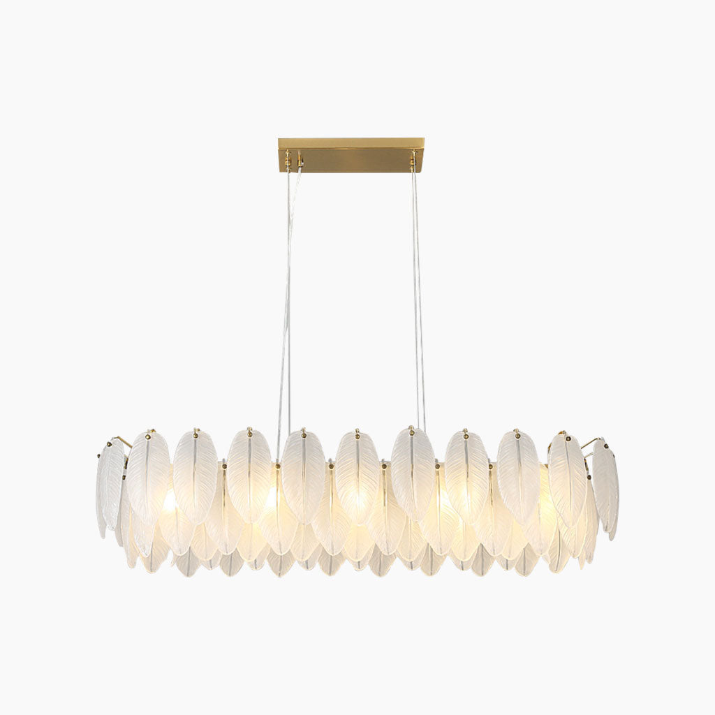Chandelier Glass Feathers Round Rectangular Gold White LED Ceiling Light Modern Scandinavian Luxury Lighting | Sansoti