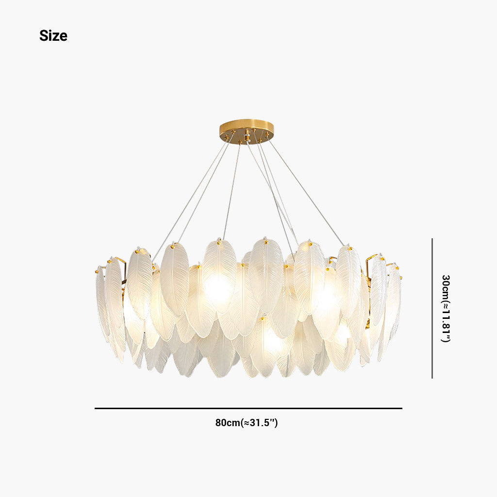 Chandelier Glass Feathers Round Rectangular Gold White LED Ceiling Light Modern Scandinavian Luxury Lighting | Sansoti
