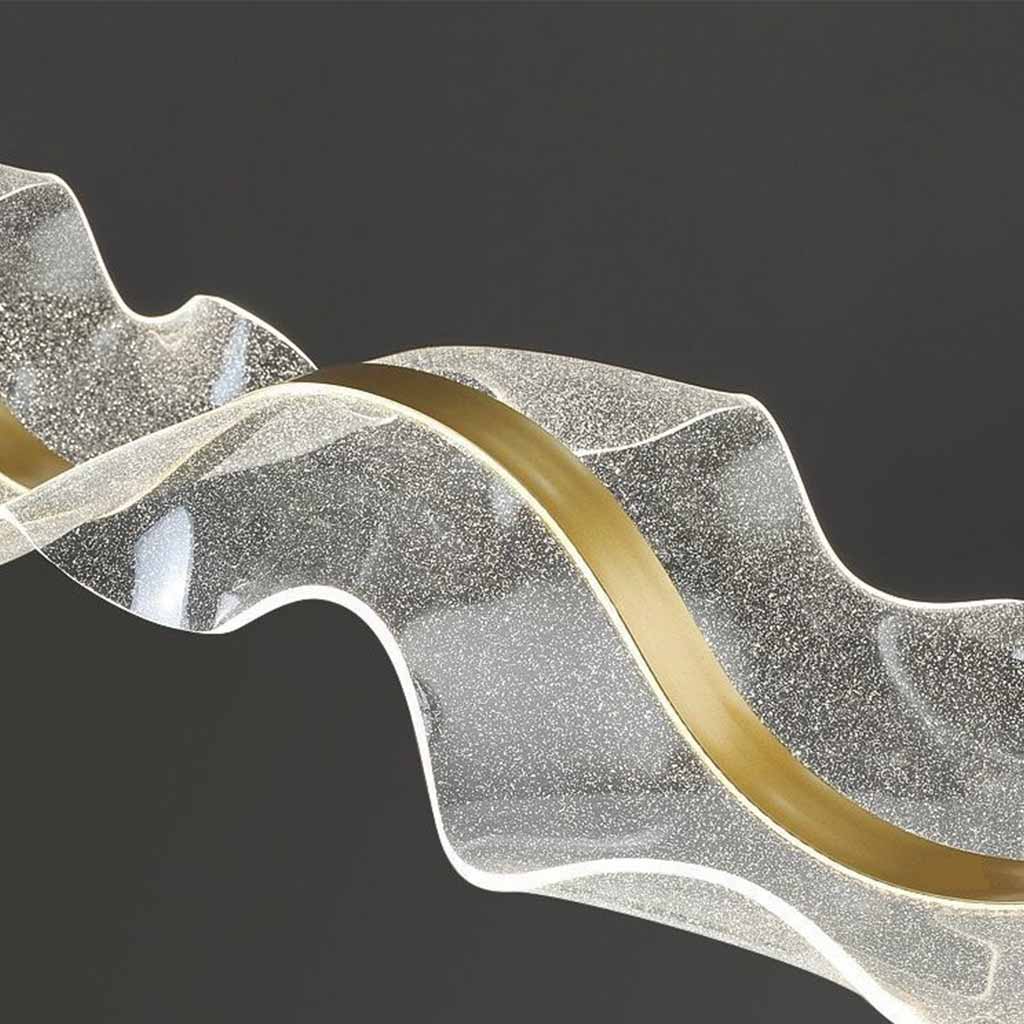 Lustre en acrylique en forme de ruban ondulé doré, LED à intensité variable, 100-220 cm, pour salle à manger et salon, design moderne luxueux | Sansoti