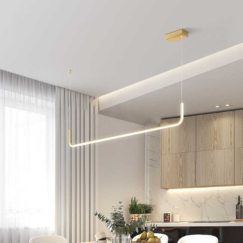 Lineare LED-Pendelleuchte Metall Gold Schwarz Dimmbar Verstellbar 3 Lichtfarben Modern Esszimmer-Deckenleuchte | Sansoti