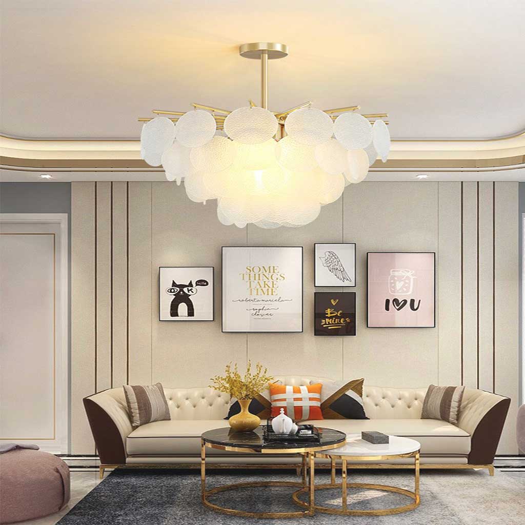 Glas-Pendelleuchte Weiß Gold Runde Scheiben Wohnzimmer Esszimmer Schlafzimmer LED-Beleuchtung Modernes Design | Sansoti