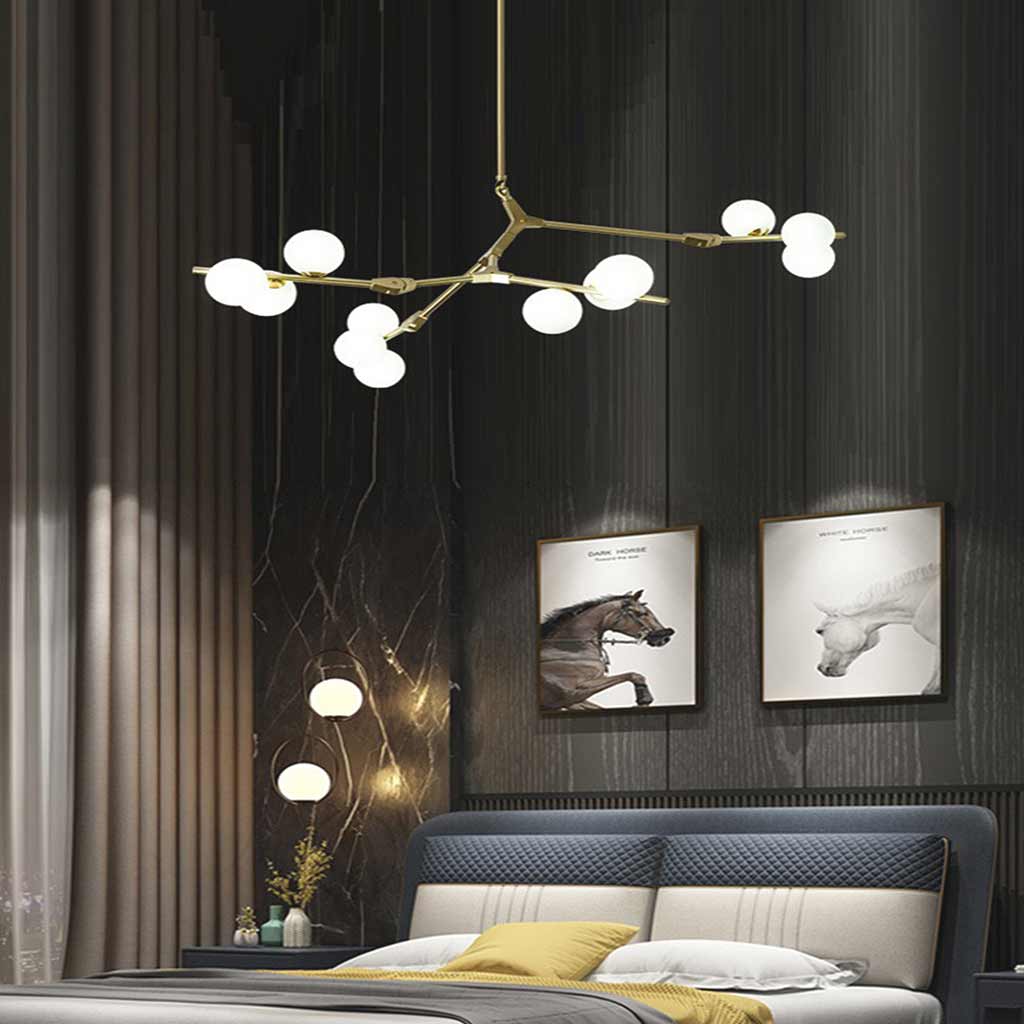 Chandelier Glass Globes Branched Arms Metal 12-24 Lights Modern Design Living Room Dining Room Hallway | Sansoti