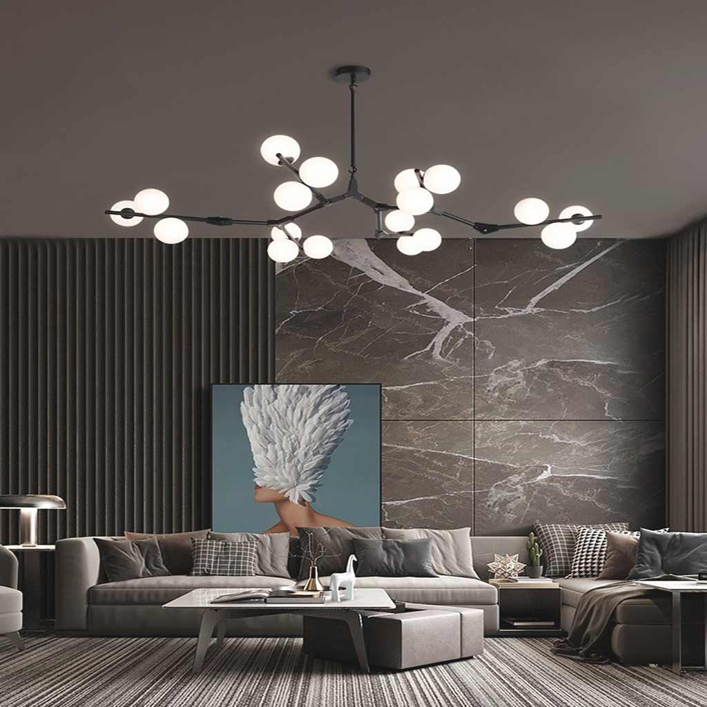 Chandelier Glass Globes Branched Arms Metal 12-24 Lights Modern Design Living Room Dining Room Hallway | Sansoti