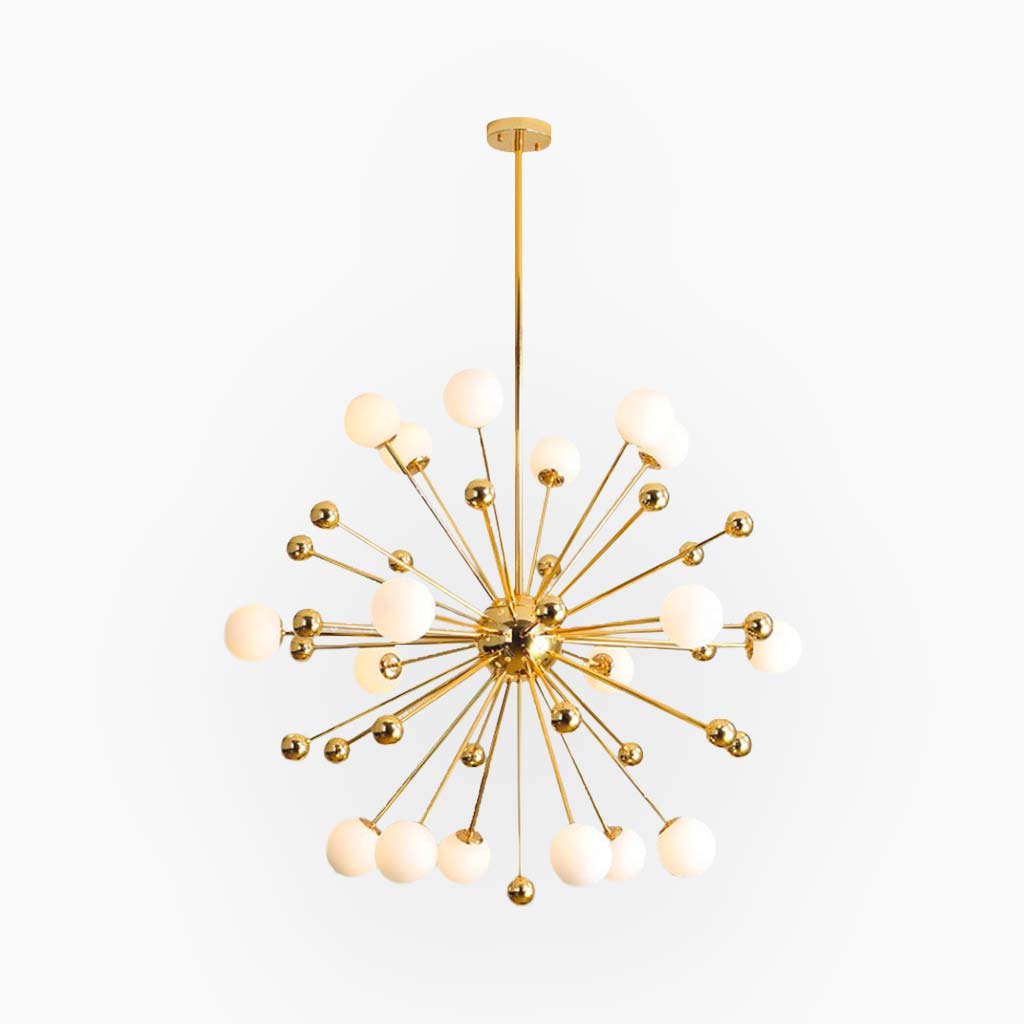 Glas-Hängeleuchte Goldfarben mit Milchglas Modernes Sputnik-Design 11–18 Leuchtpunkte Verstellbar Wohnzimmer | Sansoti